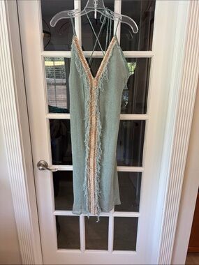 Midnight Sun sage, green, crinkle gauze, Boho dress size large